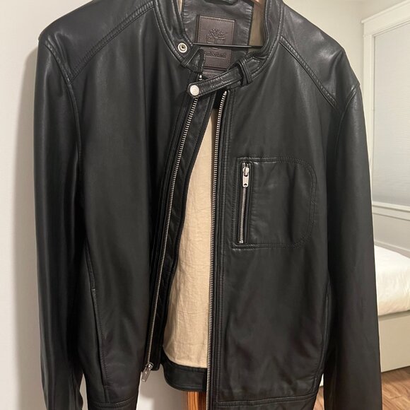 timberland large lambskin leather cafe racer jacket - Picture 5 of 6